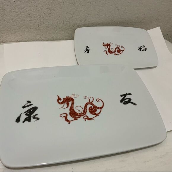 Set 3 Bia Cordon Bleu Red Dragon Stoneware Platter 2 platters 14.5" x10" one 9x6 - Picture 13 of 16